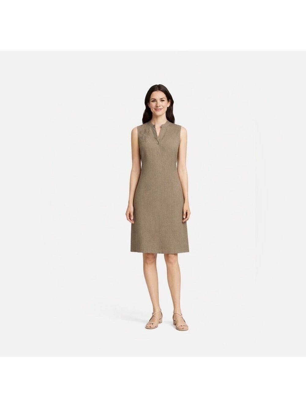 LYNN CANTIN Linen Sleeveless Dress Fully Lined Side Hidden Zipper US Sz 10